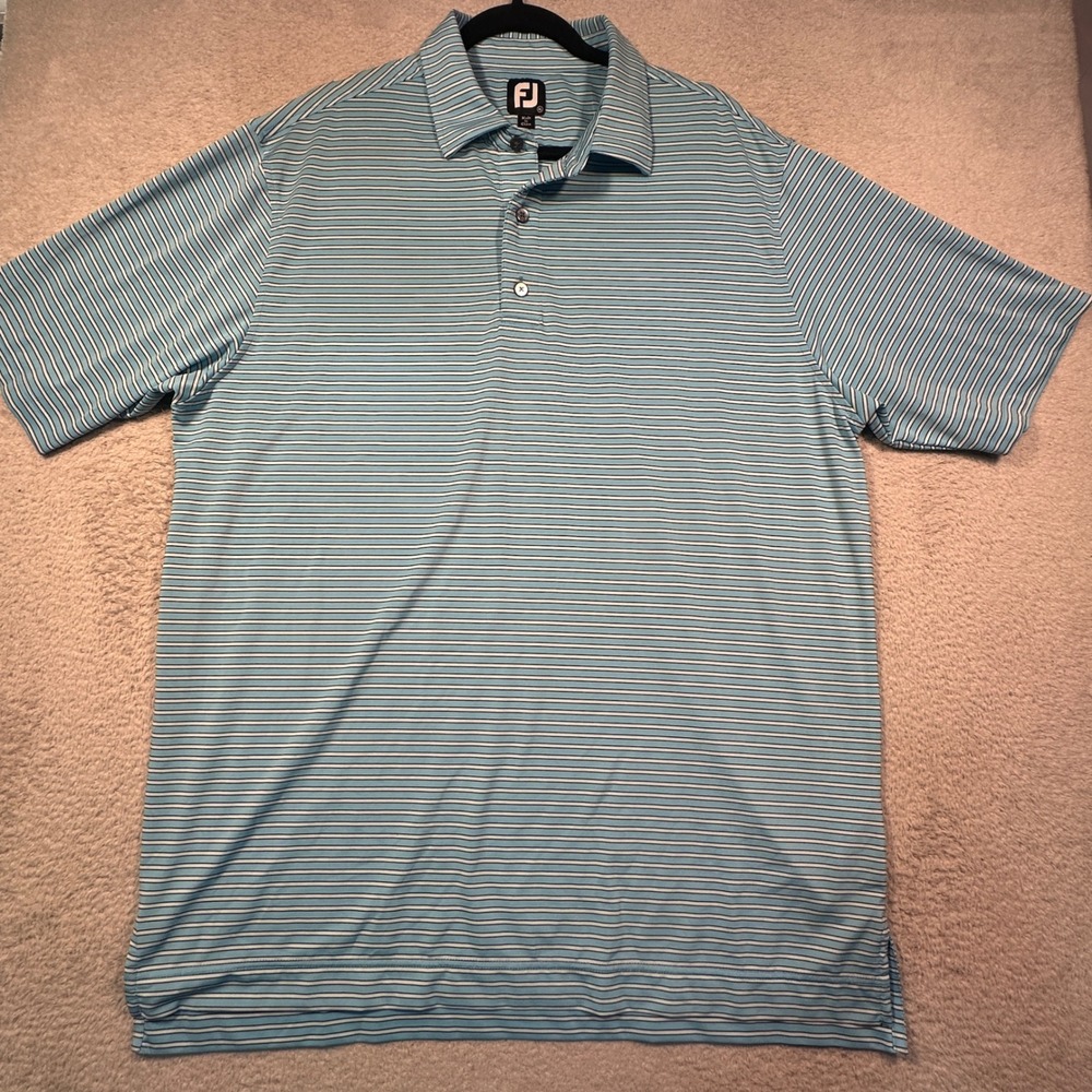 FootJoy Polo Shirt Mens XL Blue Striped Performance Stretch Golf Short‎ Sleeve